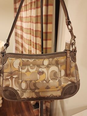 Coach Fabric Canvas & Suede Hand Bag Monogram Neutral Y2k Vintage